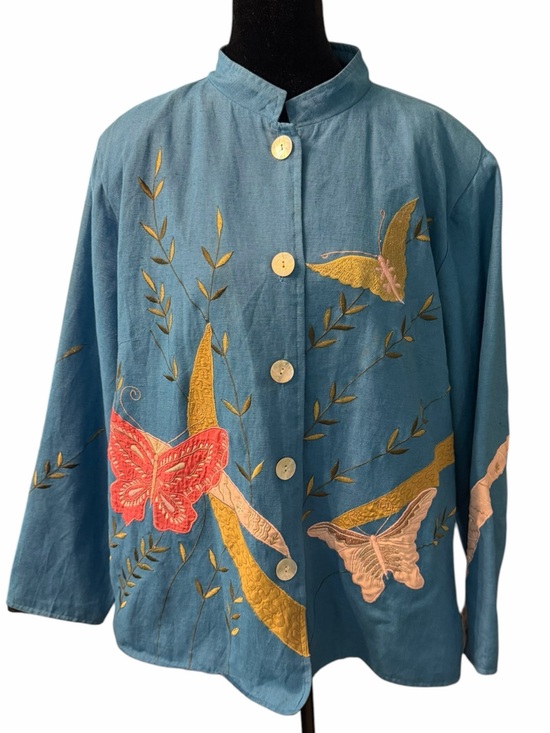 Alex Kim Jackets & Blazers - Vintage Alex Kim Butterfly Embroidered Jacket Blue Art to Wear XL 1X